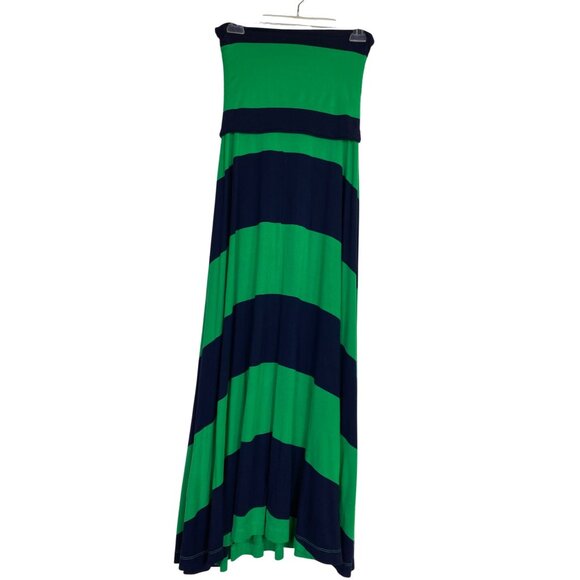 Green & Navy Striped 4-In-1 Maxi Skirt Dress Medium Preppy Classic Y2K Rave Med - Picture 1 of 3